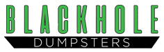 A green and black logo for the rock house dumpster rental.